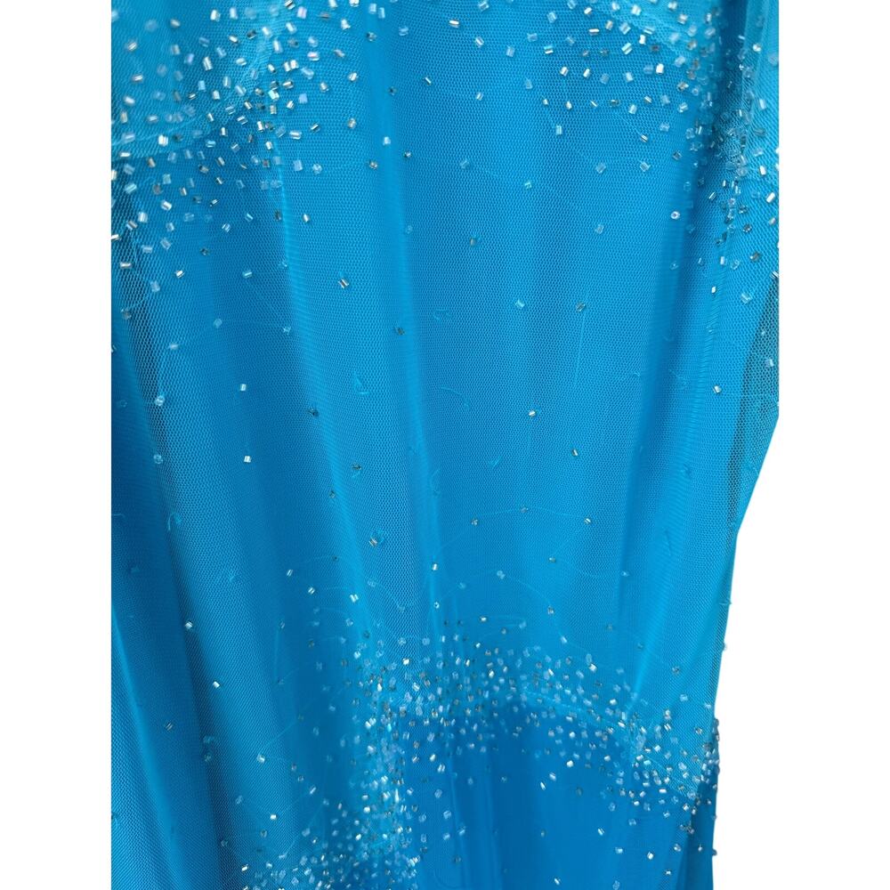 Vintage Niki Livas Y2K Blue Beaded Mesh Prom Dress Mermaidcore Size 8 Flaw AS IS - Picture 4 of 11